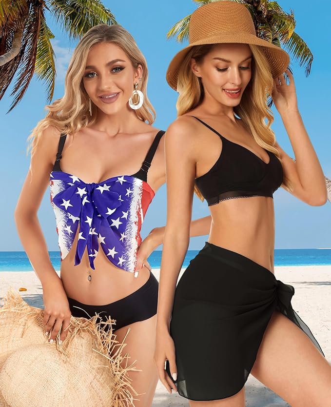 CHICGAL 2 Pieces Women Beach Sarong Bathing Suit Wrap Skirt Sheer Bikini Swimsuit Cover Ups for Swimwear