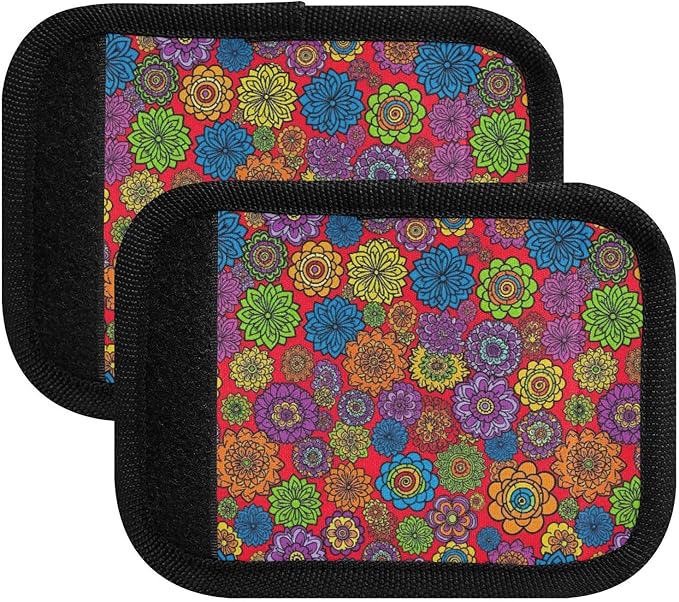 Boho Mandala Flowers Luggage Handle Cover and Instant Suitcase Identifier, 4 Pack, 5.9 x 4.3 Inches No-Slip Luggage Handle Wraps with Writable Luggage Tags