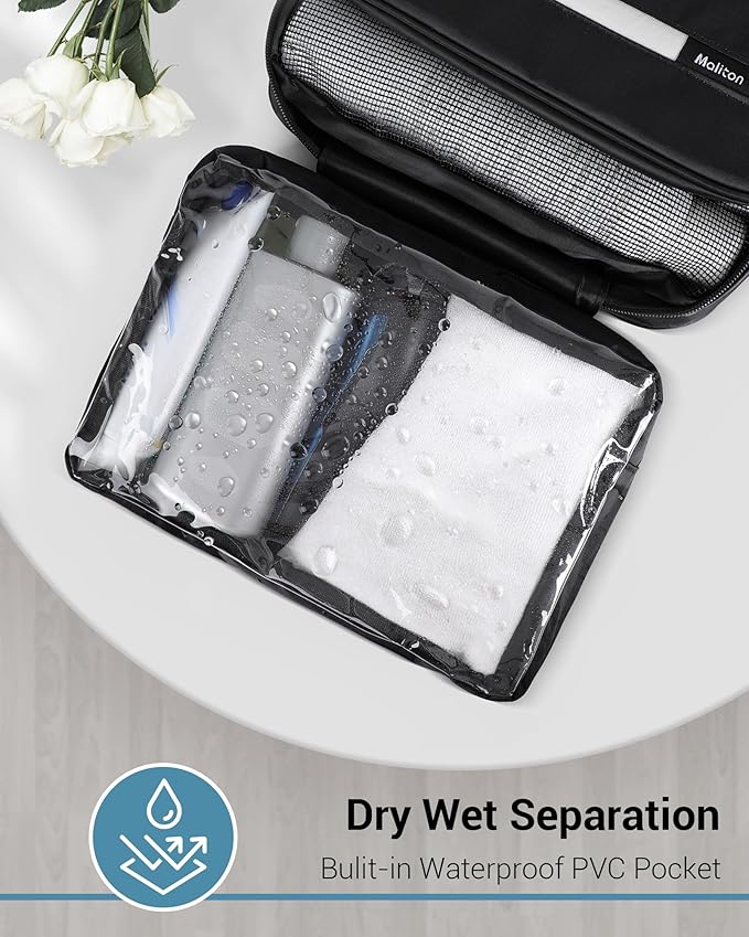 Maliton Toiletry Bag for Men & Women Travel Toiletry Bag Hanging Toiletry Bag Hygiene Bag with 4 Compartments Waterproof Bathroom Shower Bag for Traveling(Black)