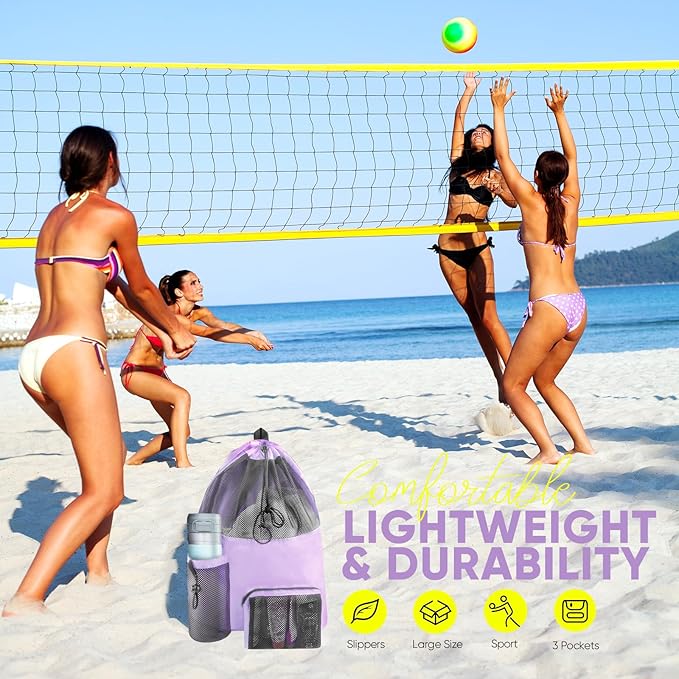 HOHOM Swim Mesh Beach Bag, Waterproof Gym Bags for Women and Men, Large Pool Bag Swimming Gear Drawstring Backpack