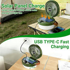 3-in-1 Camping Fan, Portable Solar Fan Rechargeable with LED Lantern, Battery Powered & Solar Camping Fan Light with Hanging Hook for Tent, 3 Speeds USB Fans for Camping Essentials, RV Travel, Outdoor