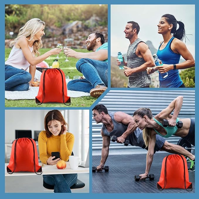 PLULON 15 Pcs Red Drawstring Bags Drawstring Backpack Bulk, String Backpack Cinch Sack Sport Gym Bags for Yoga Traveling Outdoor Sports
