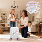Kids Luggage Sets Suitcase Set with Travel Pillow for Girls 10 Sheets Gem Stickers Small Suitcase with Wheels Hardshell Carry on Luggage for Airplane Travel Essential DIY Styles Purple