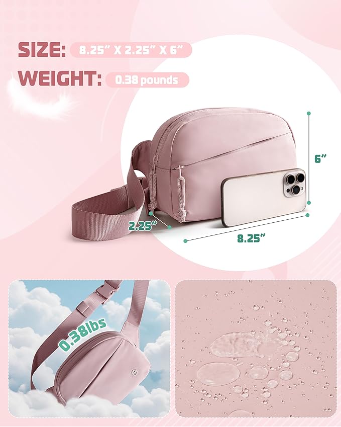 Smasrob Fanny Pack for Women, Crossbody Sling Bag Waist Bag with Multiple Pockets and Adjustable Strap, Pink