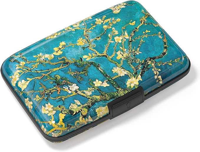 Credit Card Holder, Mini Aluminum Card Wallet RFID Blocking Slim Metal Hard Card Case for Women Men, Almond Blossom