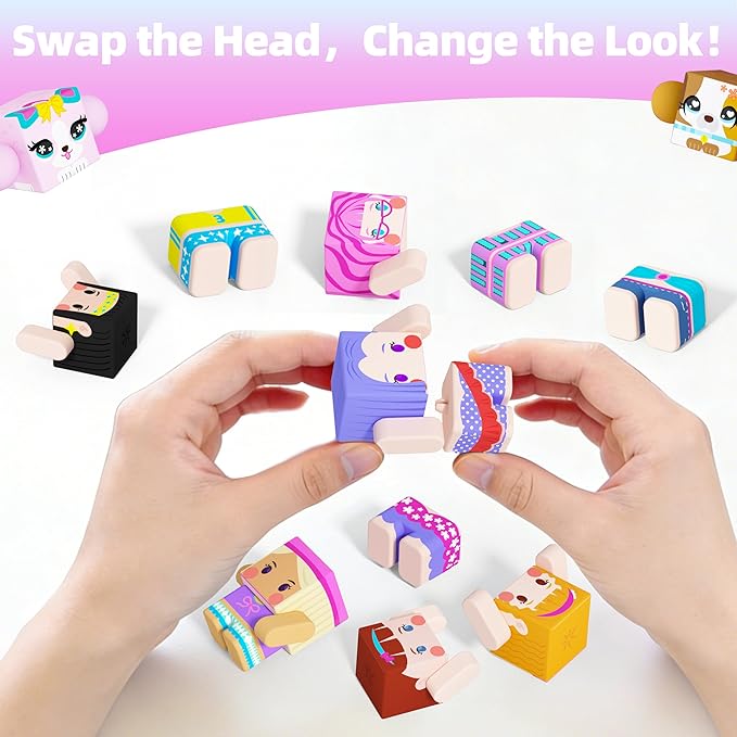 GobiDex Magnetic Figures Set- Portable Tin with Spinning Animals & Characters, STEM Travel Toys for Girls Ages 3+, Princess Pretend Play Gift