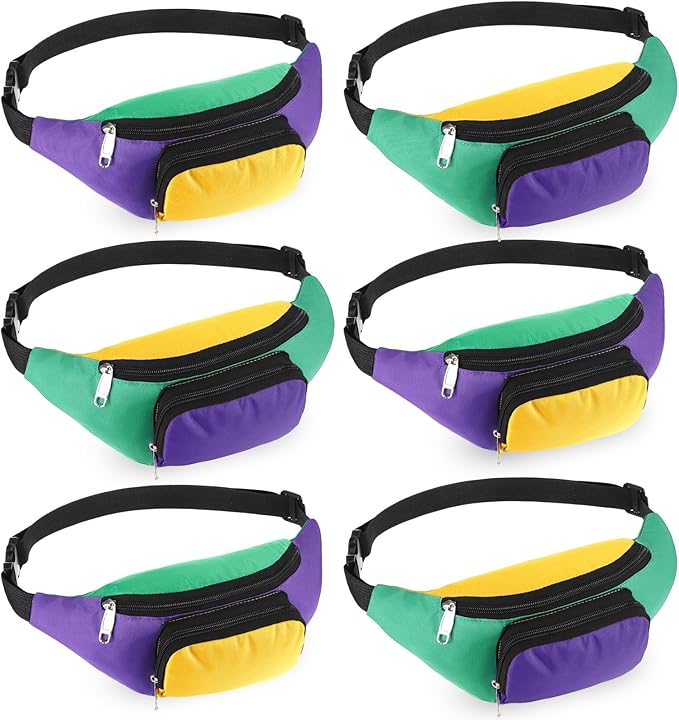 Abbylike 4th of July Fanny Packs Adjustable Waist Bags Party Outfit Accessories for Women Men Travelling Outdoors Cycling(Mardi Style,6 Pcs)