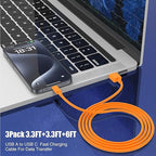 3-Pack Orange [3.3FT+3.3FT+6FT] USB A to USB C Cable，USB to USB C Cable，Car Carplay Cable for iPhone 17 16 15 Pro Plus Pro Max Air，for Galaxy S25, for iPad, for MacBook and More