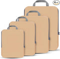 PANDA JOYS 4 Set Compression Packing Cubes Travel - Travel Accessories Expandable Packing Organizers for Carry On - Essentials Luggage Bags - Brown