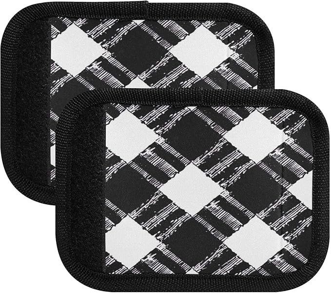 Qilmy Black and White Buffalo Grid Luggage Handle Wrap 2Pack Luggage Identifiers Tag Comfort Handle Grips Cover for Stroller Suitcase Bag Airplane Travel Accessories1316