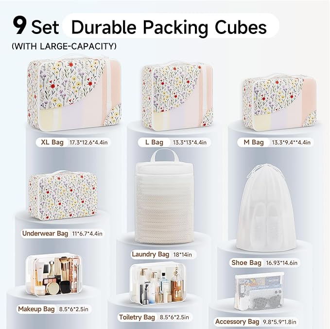 9 Set Packing Cubes for Travel, Gifts for Women Mom,Anti-Tearing Suitcase Organizer,OlarHike Vacation Essentials & Accessories for Cruise Ship