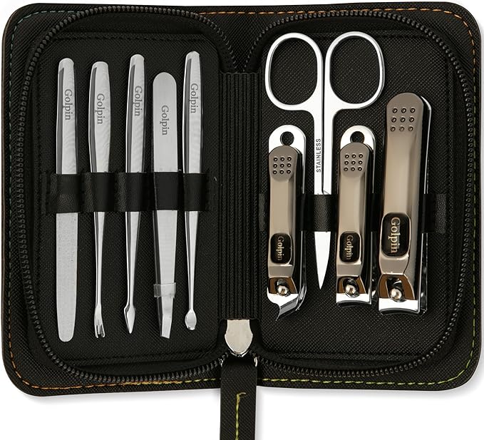 9 Pcs Manicure Set for Men & Women – Stainless Steel Manicure & Pedicure Kit with Travel Nail Grooming Case, Nail Clippers, Cuticle Tools – Gift-Ready Mens Manicure Kit & Womens Grooming Set
