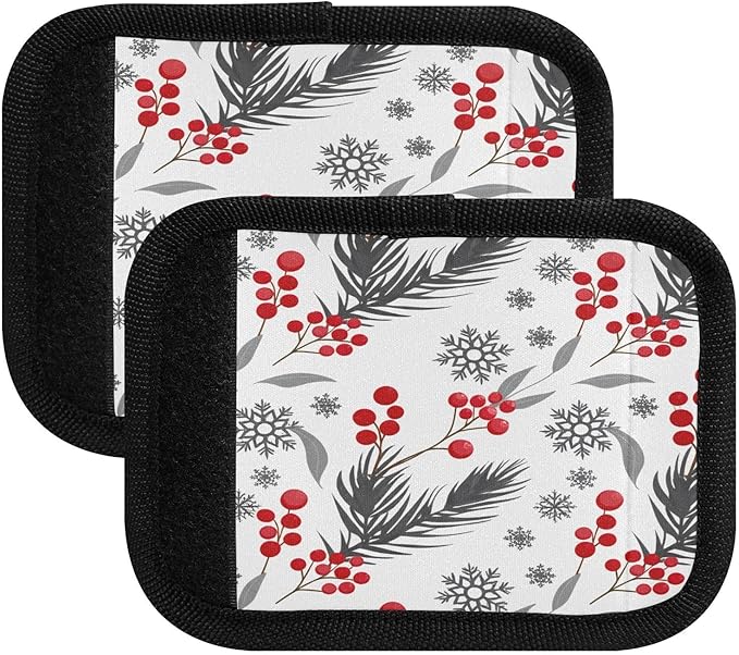 Christmas Berry Red Grey Luggage Handle Wrap 2 Pack Neoprene Luggage Handle Covers Travel Tags for Suitcases Identifiers