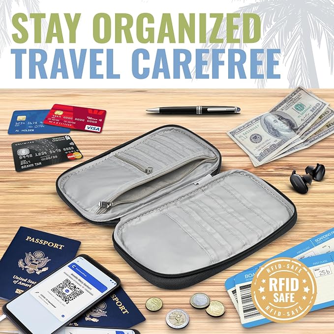 BOACAY Travel Document Organizer with RFID, Family Passport Holder, Wallet for Women & Men, Portable & Waterproof Case for Cards, Boarding Pass, Money