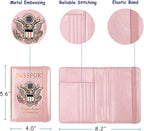 TOURSUIT RFID Blocking Passport Holder for Women Men, Leather Passport Travel Wallet with Metal 3D Metal Badge, Travel Document Holder Cover Accessories (Rose Gold)
