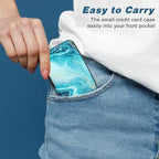 Credit Card Holder, Mini Aluminum Card Wallet RFID Blocking Slim Metal Hard Card Case for Women Men, Blue Ocean Marble