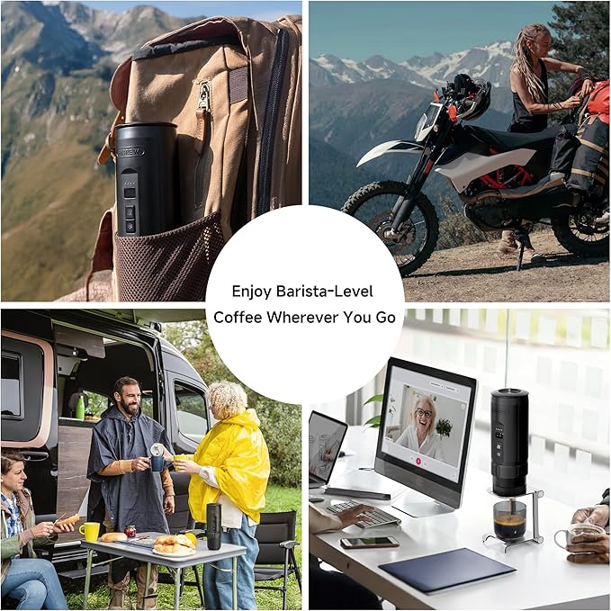 HIBREW H4C Ultra - Portable Electric Espresso Maker, 51mm Bottomless Professional Coffee Maker, USB-C Rechargeable for Ground Coffee,Compact for Camping and Travel,with Foldable Holder & Carrying Case