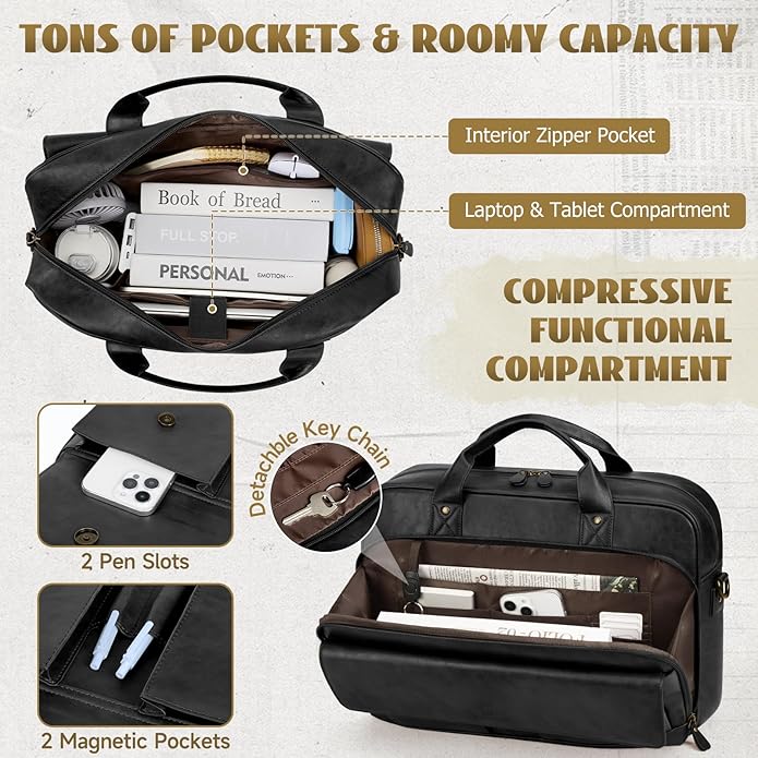 RAINSMORE Mens Laptop Bag PU Leather Messenger Bag 15.6 Inch Briefcase Vintage Computer Satchel Bag for Work Business