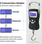 AWS Digital Luggage Scale, Fish Weighing Scale, Hanging Scale 110lb/50kg – Die-Cast Metal Construction, Built-in Tape Measure, Hook & Handle – for Travel, Fishing, Archery, Hunting, Outdoor (Black)