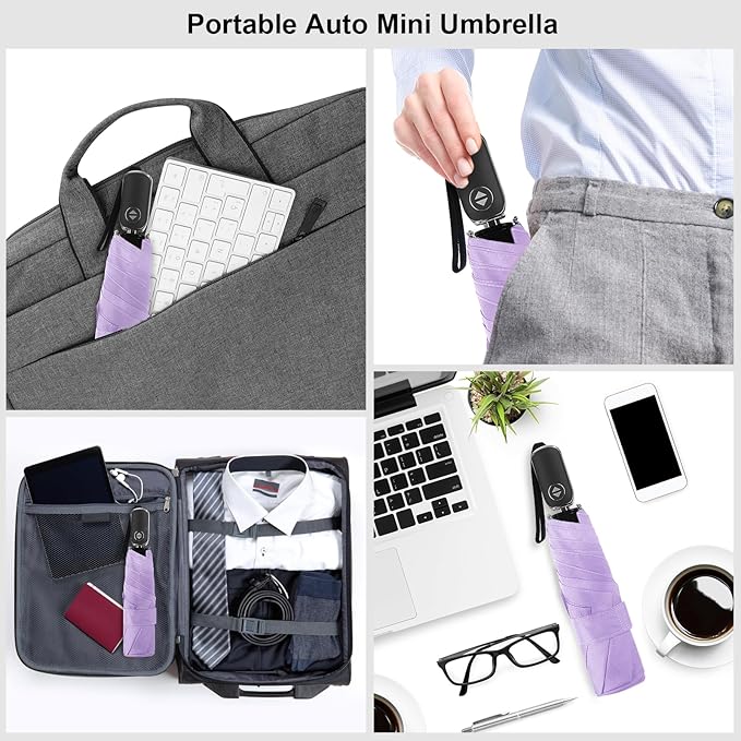 Compact Travel Umbrella for Purse - Flat Handle, Waterproof for Light Rain