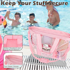 Fammart Mesh Beach Bag, Large Beach Tote with Zipper Pocket, Toys Pool Bag for Family Travel Vacation Cruise Essentials