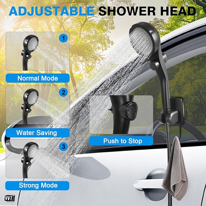 Digury Portable Camping Shower with 5 Gallon Water Jug, 6000mAh Rechargeable Outdoor Camping Shower Kit, IPX7 Waterproof Pump BPA Free Water Containers Camp Essentials