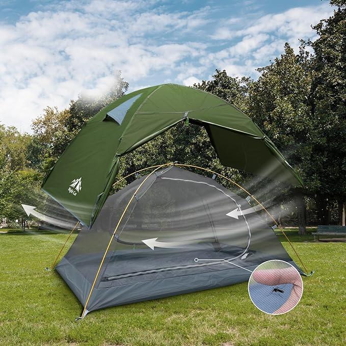 Night Cat 2-Persons Backpacking Tent: Waterproof Lightweight Camping Tent for Two People Hiking Outdoor Mountain with Aluminum Poles and Rainfly Green
