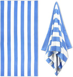 HENBAY Large Oversized Beach Towel - 35 x 70 Inch Microfiber Pool Towel, Blue Striped Quick Dry Cabana Swim Towel