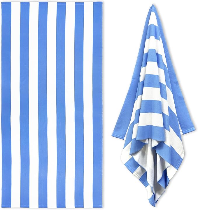HENBAY Large Oversized Beach Towel - 35 x 70 Inch Microfiber Pool Towel, Blue Striped Quick Dry Cabana Swim Towel