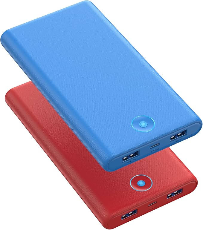 [2-Pack] Portable Charger Power Bank 20000mAh,Ultra Slim Fast Charging Battery Pack with Dual USB Outputs,Travel Essential Portable Phone Charger for iPhone 17/16/15/14/13/12/X,Galaxy S24-Red+Blue