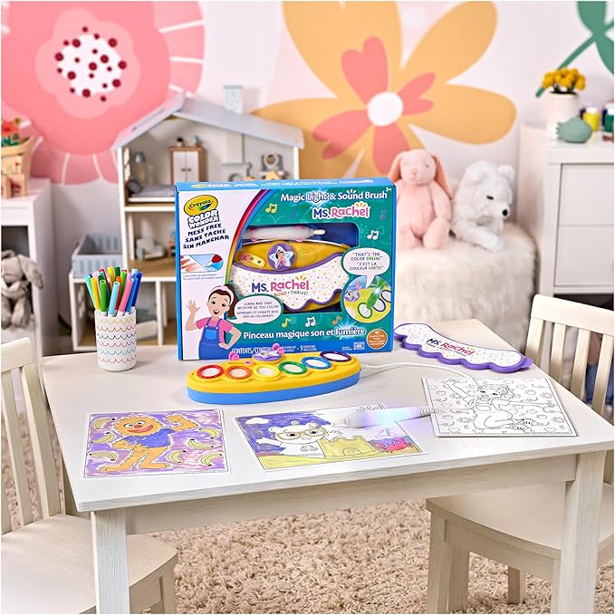 Crayola Color Wonder Magic Light Brush Featuring Ms. Rachel, MessFree Coloring Set with Songs, Paint Set for Toddlers, Art Gift for Kids, Ages 3 & Up