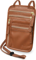 HERO Neck Wallet, RFID Blocking Vegan Leather Passport Holder Travel Pouch (Tan)