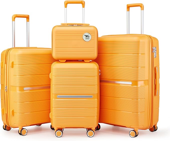 Hard Shell Luggage Sets 4 Piece with 360 Spinner Wheels,Lightweight Suitcase Set with TSA Lock,Travel Luggage Set with Telescoping Handle,Light and Strong,Easy to Clean (Orange)