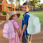 DYSHAYEN Gingham Kids Backpack,15 Inch School Backpack for Girls Boys,Kindergarten Large Bookbag Age 5-8 for Birthday Gifts School Overnight (Green)