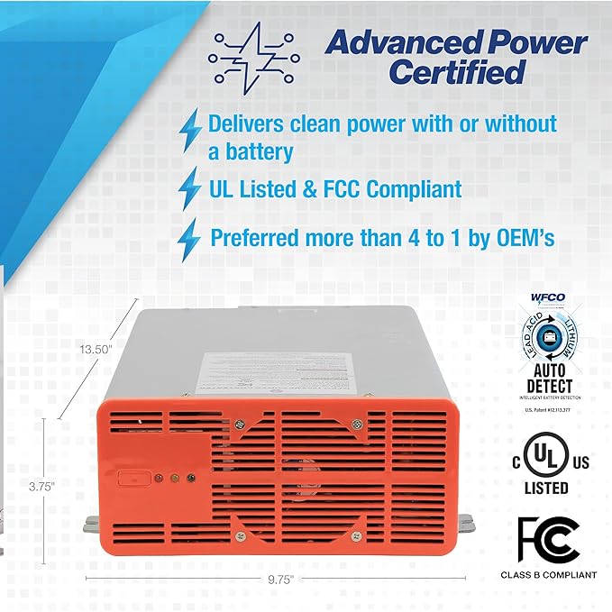 WFCO WF-68100A-AD WF-6800 Series Deck-Mount Converter Charger - 100 Amp , Gray