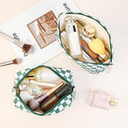 SOIDRAM 2 Pcs Checkered Makeup Bag Large Cosmetic Bag Toiletry Bag Makeup Pouch Travel Bag Organizer Cute Makeup Brushes Aesthetic Accessories Storage Bag for Women Olive Green