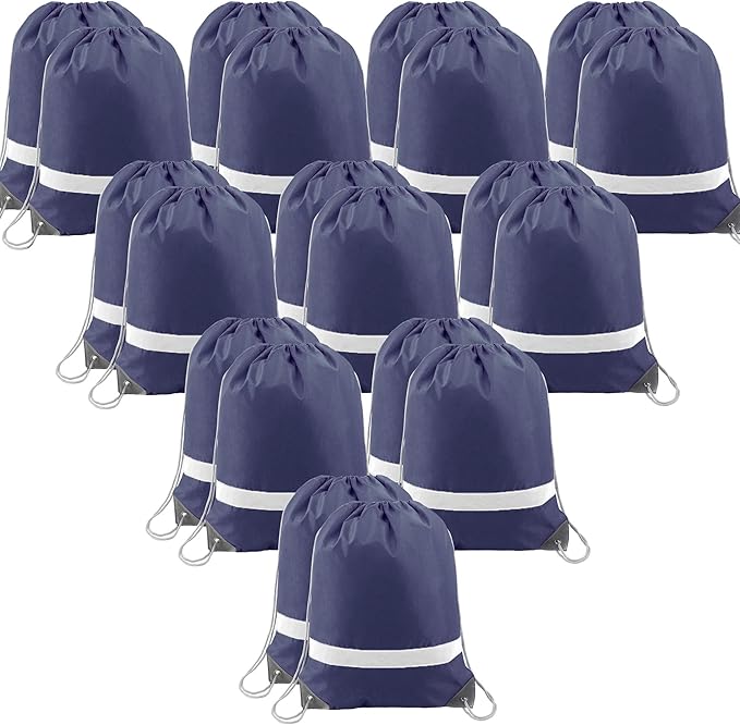 BeeGreen 20 Pieces Navy Blue Drawstring Backpack Bags Wholesale, Reflective String Bag DIY for Women and Men