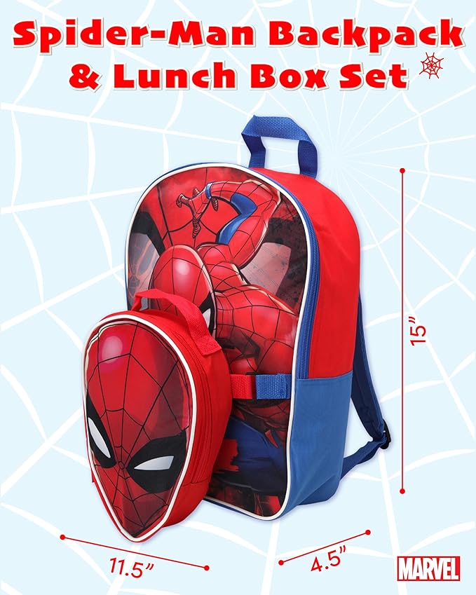Fast Forward Spider-Man Boys Backpack and Lunch Box Set - 2 Piece 15 Inch School Backpack With Detachable Lunch Bag, Size One Size, Spider-Man Red Lunch Bag