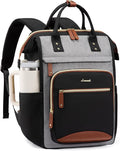 LOVEVOOK Laptop Backpack for Women Work Bag with Large Capacity Cup Side Pocket, 15.6 Inch Waterproof Computer Backpacks (Black-grey, 15.6INCH)