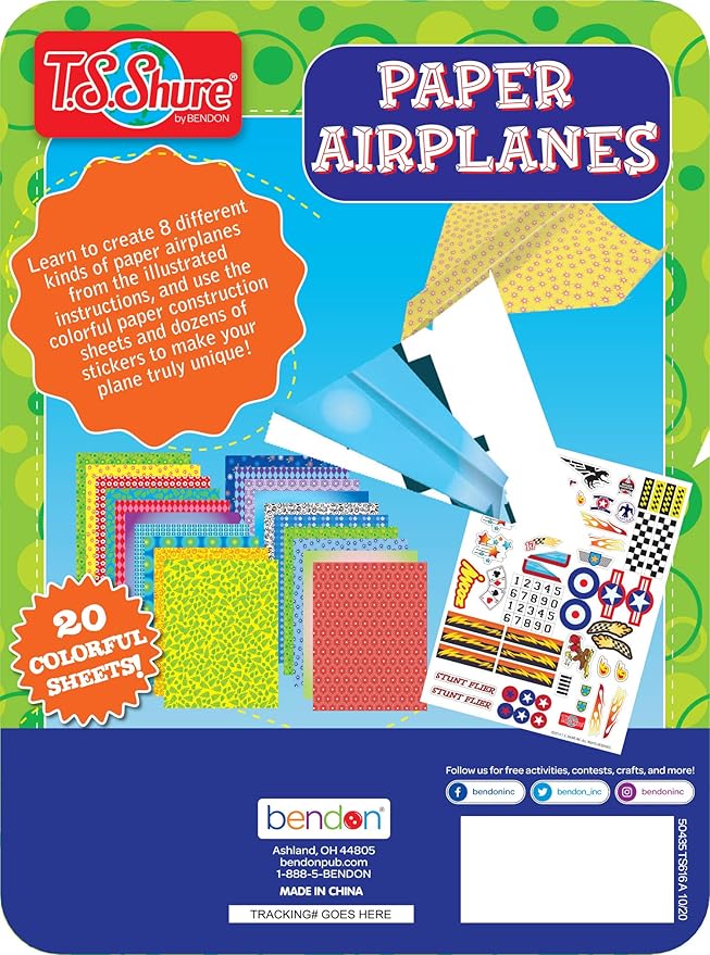 TS Shure by Bendon Paper Airplanes Mini Activity Tin with 20 Paper Airplanes and Sticker Sheet 50435