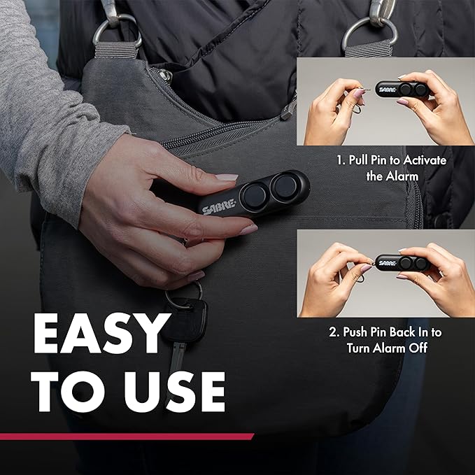 SABRE Personal Alarm With Key Ring, 120dB Alarm, Audible Up To 1,280 Feet (390 Meters), Simple Operation, Reusable, Pink