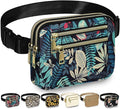 Capolo Fanny Packs for Women Fashion Waist Packs Bag with Adjustable Strap and 4 Zipper Pockets Waterproof Everywhere Crossbody Belt Bag for Workout Running Travelling(Blue Leaves)