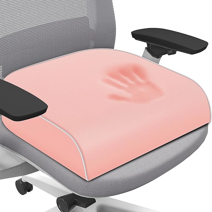 SweetSlubr Seat Cushion for Tailbone Pain Relief, Office Chair Cushion, Memory Foam Large Chair Cushion with Non-Slip Cover for Soft Support at Office Chair, Car Seat, Airplane Pink/X-Large