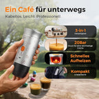 Portable Espresso Machine, 3-in-1 Travel Coffee Maker with Self-Heating, Battery Operated 20Bar Wireless Portable Espresso Maker Compatible with Ground Coffee & Capsule for Camping, Car, Office