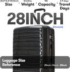 GinzaTravel 28 Inch Large Luggage Hardside Suitcase with Spinner Wheels TSA Approved Lock, Lightweight PP Hard Shell Luggage for Travel & Business, Black