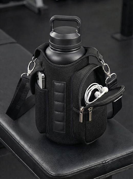Magnetic Gym Bag for Women Men, Neoprene Water Bottle Carrier Bag with Strap fits 18-40oz, Crossbody Bag with Pockets