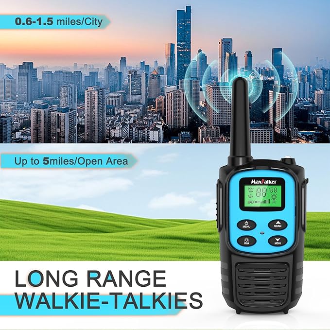 MaxTalker Walkie Talkies Long Range for Adults, Rechargeable Walkie Talkies 6 Pack with 22 FRS Channels, 2 Way Radios, NOAA, Li-ion Battery, LED Flashlight, VOX Gift for Family Hiking Camping