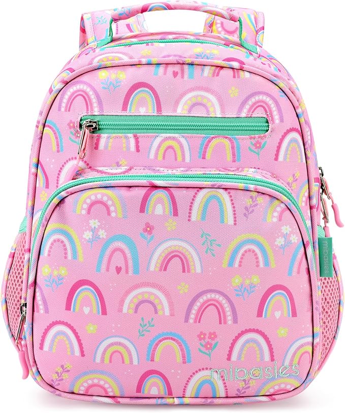 mibasies Toddler Backpack for Girls 2-4: Cute Kids Backpacks for Girls - Preschool Kindergarten Backpack - Rainbow Pink