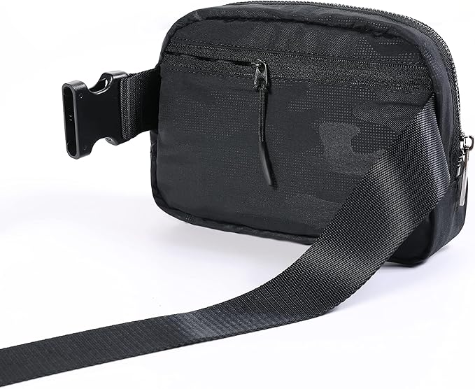 YOSHUYUKI Fanny Pack Crossbody Bag Trendy Waterproof Small Sling Cross Body Purse for Women Men Fashion Waist Packs Mini Belt Bag Pouch Chest Bum Bag Lulu Dupes for Travel Vacation Running Black Camo