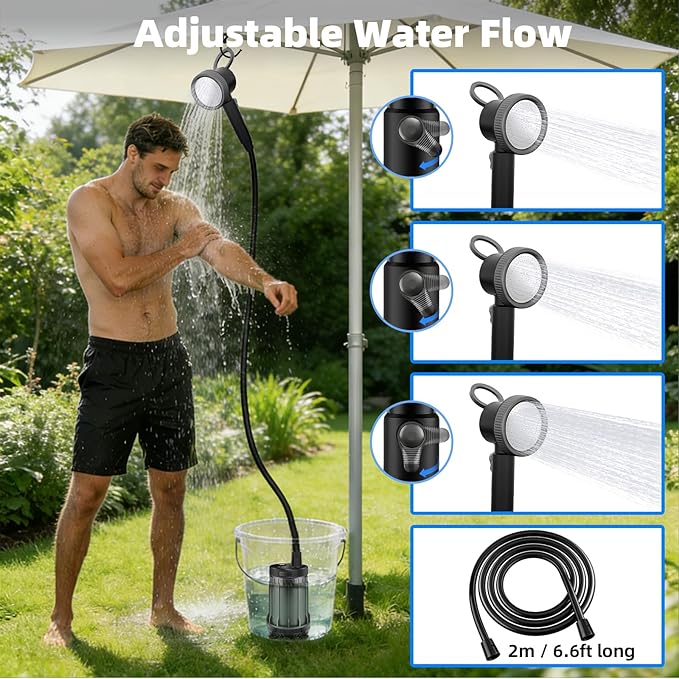 Fotgear Portable Camping Shower - 8000mAh Rechargeable Outdoor Shower Pump with Filtered Showerhead, Intelligent LED Display, IPX8 Waterproof Camping Shower Kit for Hiking, RV, Car Washing, Pet Bath